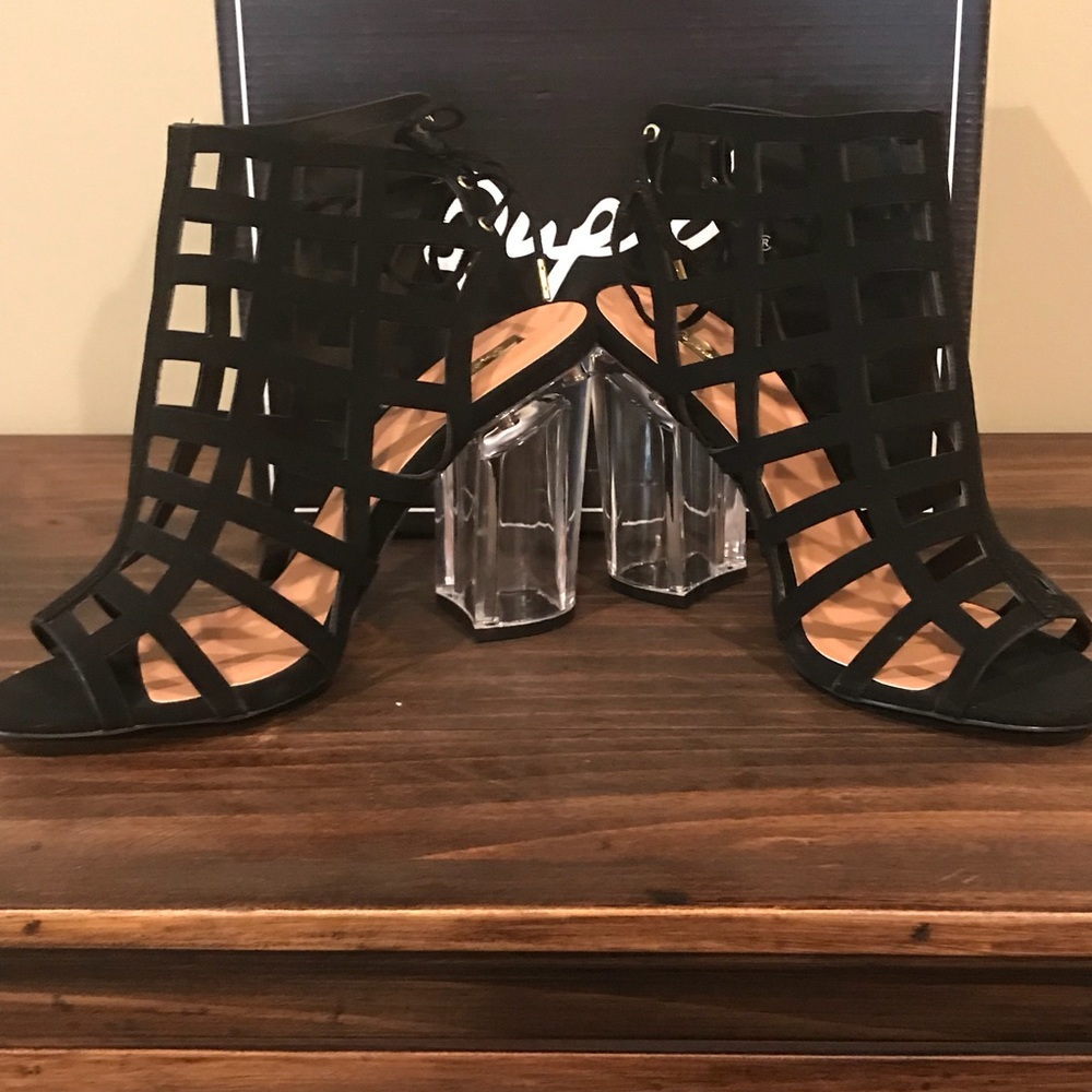 Qupid clear block heels.